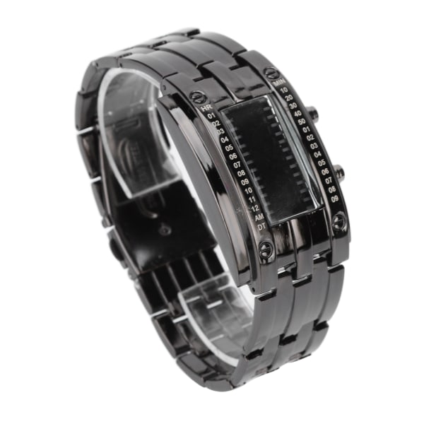 LED-ur Unik Binær Time Mode Display Konveks buestruktur Vandtæt LED-armbåndsur Elektronisk ur Sort L