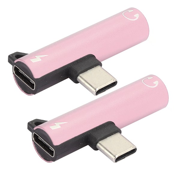 2 st 2 i 1 TypeC till 3,5 mm Assist Audiokabel Laddare Headset Distributörsadapter (rosa)
