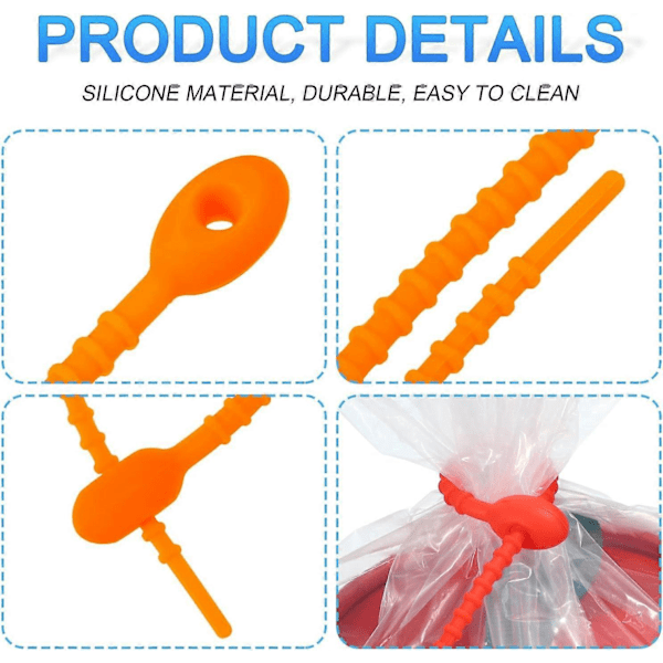 Återanvändbara dragkedjor, 15 cm silikonband, fickklämmor, allround buntband, brödband, hushållsbuntband (Neon Orange, 12-pack)