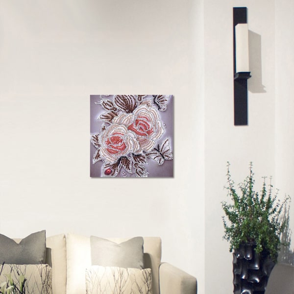 DIY 5D Rhinestone Painting Drill Rose Pattern Cross Stitch Kit Set Heminredning (Grå)