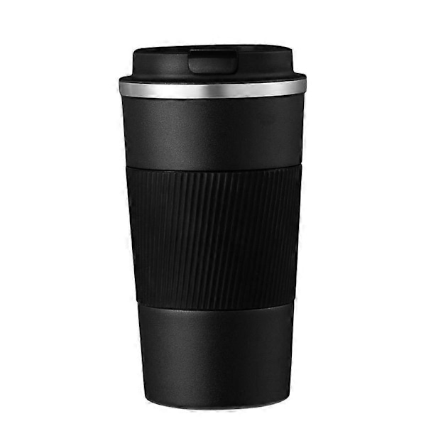 (Svart) Resemugg för varma drycker - 380ml - Läcksäker isolerad kaffemugg i rostfritt stål för varm/kall kaffe, mjölk, te