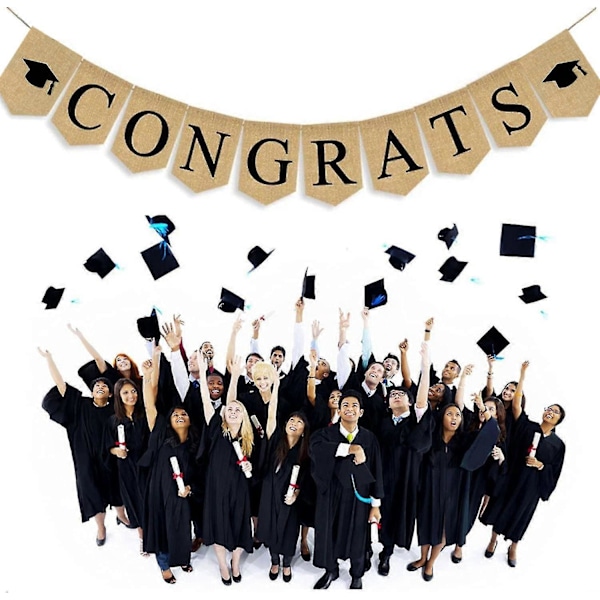 Grattis Banner Säckväv Examensbanner Svart Examenshatt Montering Utexaminerade