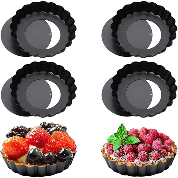 6 st Pajformar, 10cm Non-Stick Quiche Pajform, Rund Pajform med Löstagbar Botten, Räfflad Pajform med Löstagbar Botten Quicheform för Hembakning