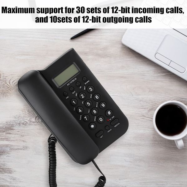 KX T076 Kabelbundet engelsk fastnettelefon til hjemmekontor (britisk telefonlinje med tilfældig farve) (sort)