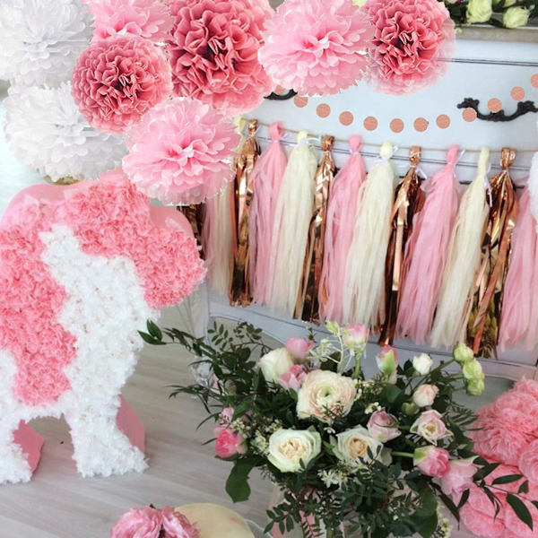 Fødselsdagsfestdekorationer i rosaguld med glitter tillykke med fødselsdagen-banner, silkepapir Pom Poms, Rund Dot Garland og Pom Garland