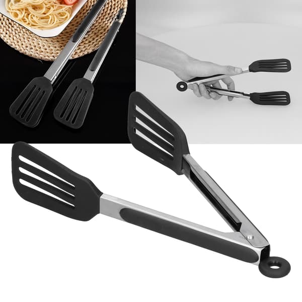 Sammenleggbar stekeklype i silikon og rustfritt stål for grilling og baking, 12 tommer, svart