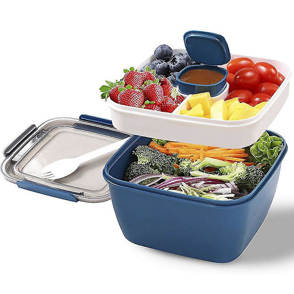 Salat Bento Box med Dressing Sauce Beholder - Lufttæt og Lækagesikker, Perfekt til Børn og Voksne