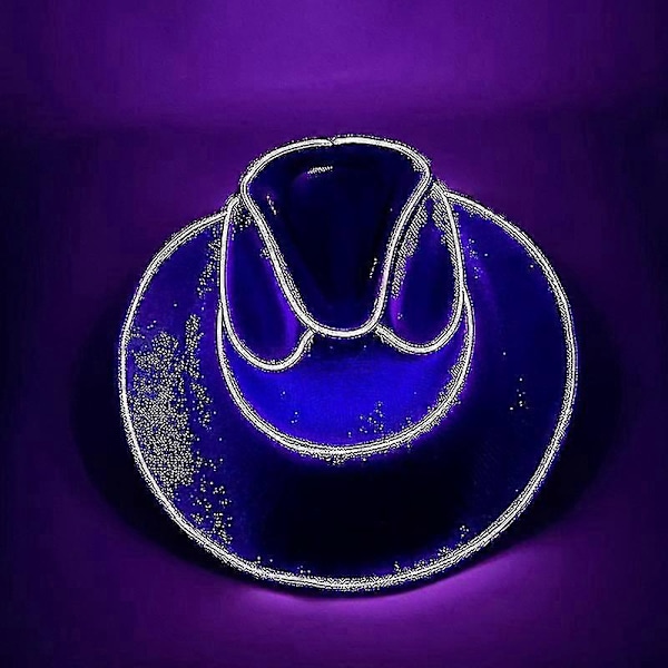 Disco Lysende Led Brud Cowgirl Hat Glødende Lys Bar Kasket Polterabend Festartikler Blinkende Neon Western Cowboy Hat Lilla