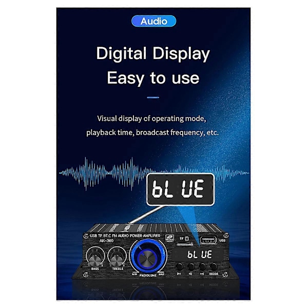 AK360 Stereo Bil Hjemmeforsterker USB Lossless Avspilling Radioforsterker
