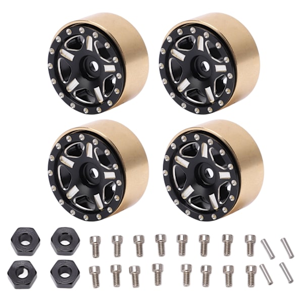 4 kpl RC Bead Lock -napoja alumiiniseoksesta messinki RC ajoneuvon renkaiden napoja Axial SCX24 1/24 musta