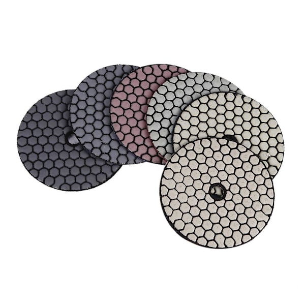 6 stk. 100 mm tørre 4-tommers diamantpoleringsputer for stein