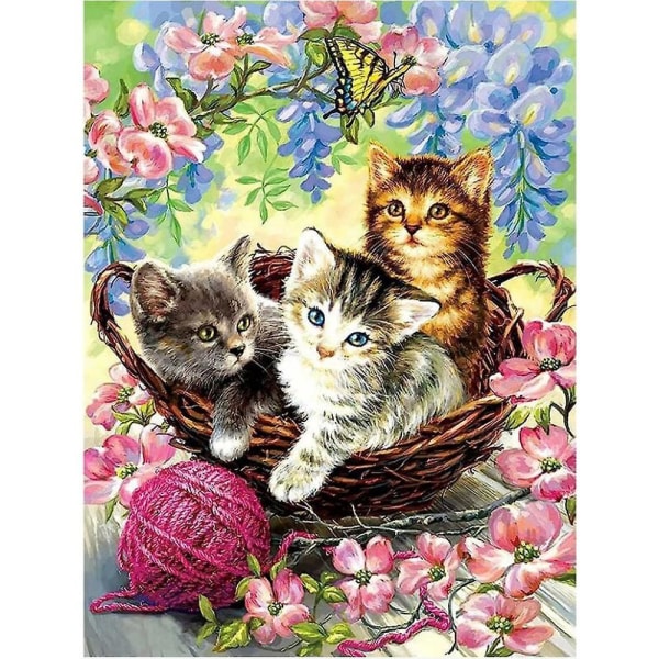 Three Cats Diamond Painting Kit - Full Drill 5D DIY Diamond Embroidery Animal Canvas Askartelu kodin seinän sisustamiseen