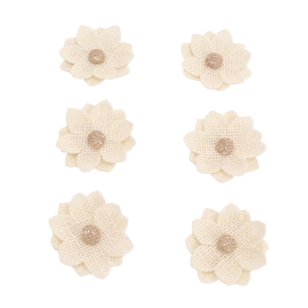 6 stk. Burlap Blomster Lotos Form Europæisk Retro DIY Burlap Blomster Håndlavede Hvide Stof Blomster til Bryllupsfest