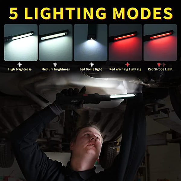 LED Lommelygte Arbejdslampe, COB LED Arbejdslampe Lygte med Magnetisk Base 5 Lystilstande USB Campinglampe til Garage, Camping, Nødsituationer, osv. [Energi Klas