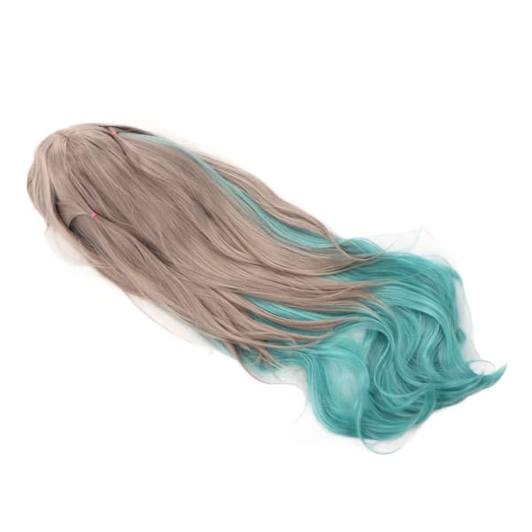 Lång vågig peruk Syntetisk justerbar lång lockig peruk med lugg för Cosplay Grå gradient grön