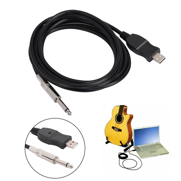 Bärbar gitarr USB-ljudkabel Datoranslutningskabel Instrumentadapter svart 300cm
