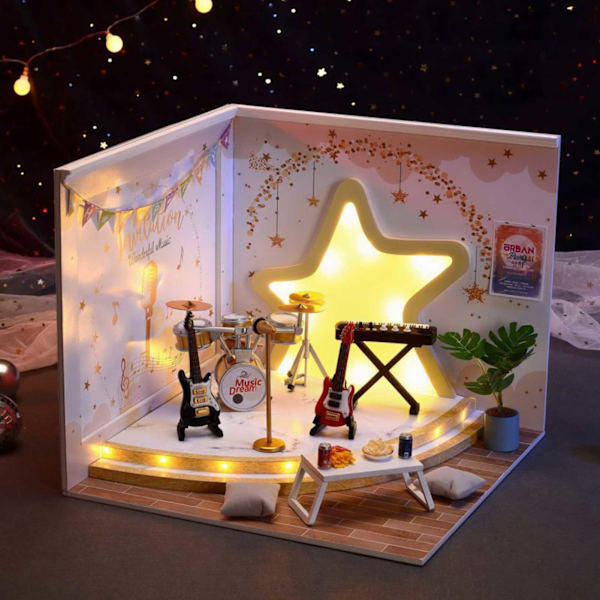 DIY Miniatyrdockhus Kits Trädockhus Modell Leksak Elektronisk Barn Födelsedagspresent