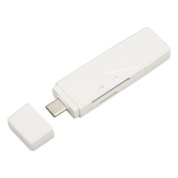 3-i-1 USB minneskortläsare USB C USB 3.0 MICRO USB Portabel minneskortläsare med 3 kontakter Vit
