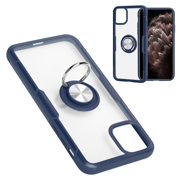 Transparent stöttålig telefonfodral med magnetisk hållare ringfodral för IOS 11Pro MaxMörkblå för IOS 11Pro Max（6,5 tum）