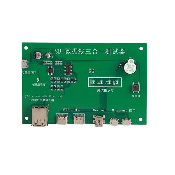 3-i-1 ladekabel testkort USB-kabel Triade-tester med Type C Micro USB Mini USB PCB-kort datakabel testarmatur