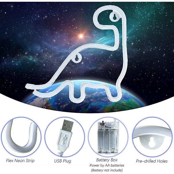 Dinosaurie Neon LED Neonljusskyltar Neonlampa Dinosaurie USB/Batteridriven Neon Nattlampa Färgglad LED Neonlampa Väggdekoration för Hem Bar Bröllop