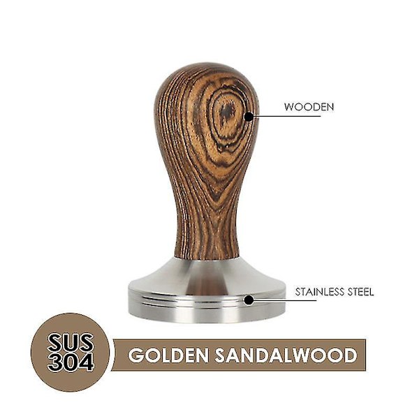 Kaffetamper i rustfrit stål med flad bund - 53mm Golden Sandalwood