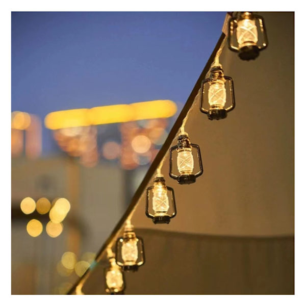 Retro LED svart ljusslinga - vattentät energibesparande fotogenlampa för camping (varmvit, 3 m, 20 lampor)