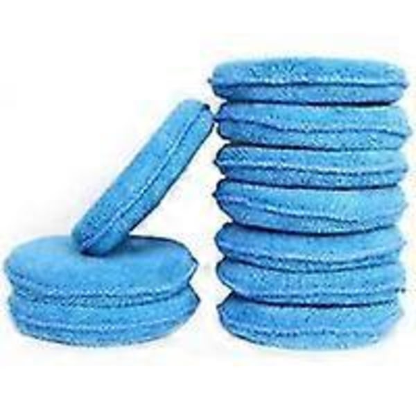 10-pack Mikrofiber Bilvax Applikator Pads med Rund Gummiband Poleringssvamp för Diameter Bil Blå