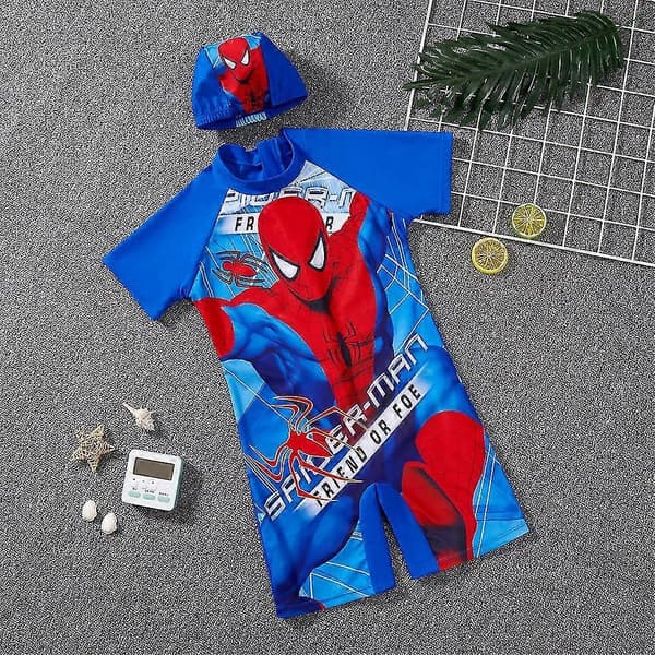 Barn Gutter Spiderman Batman Trykk Badedrakt i Ett Stykke Surf Badedrakt Med Badehette B B 4-5 Years
