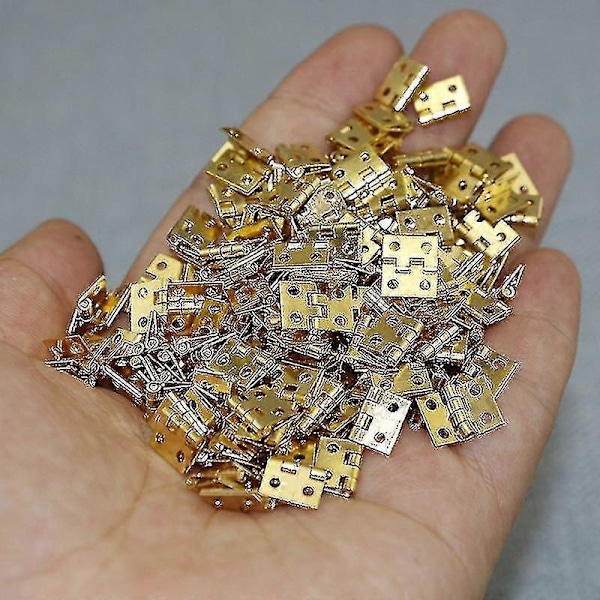 Mini Mässingsgångjärn för smyckeskrin med skruvar Små gångjärn för möbler Träskåp 10*8mm (50 st, Guld) -t A_SZXM