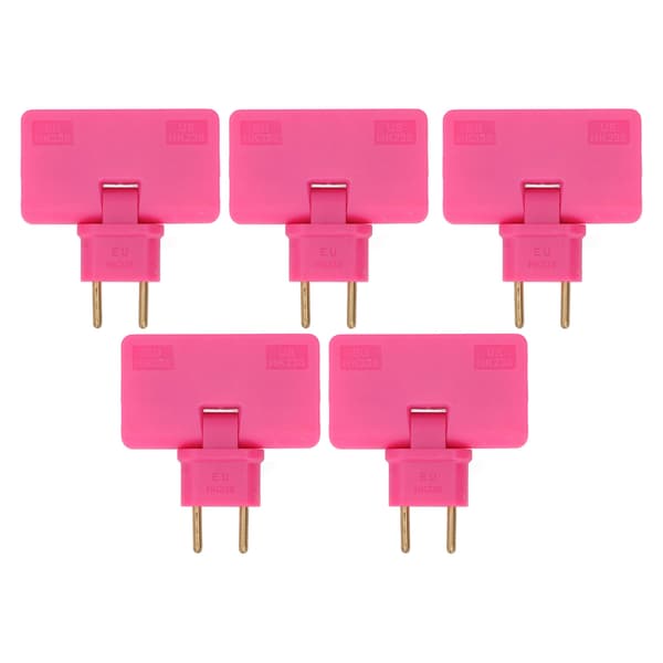 5 stk. EU-stikkontaktomformer trådløs 180 graders forlengelse 1 til 3 EU-pluggadapter 110-250V roserød