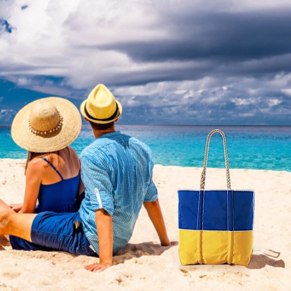 Gul og blå lerretveske Strandveske gul blå lerretveske