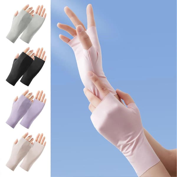 Ultra-thin Fingerless UV Gloves - Ice Silk Cooling - for Women Driving and Commuting White
