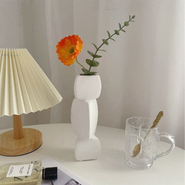 Lotusformad vas, genial enfärgad dekorativ keramisk blomvas för vardagsrum, sovrum, kontor, vit, stor