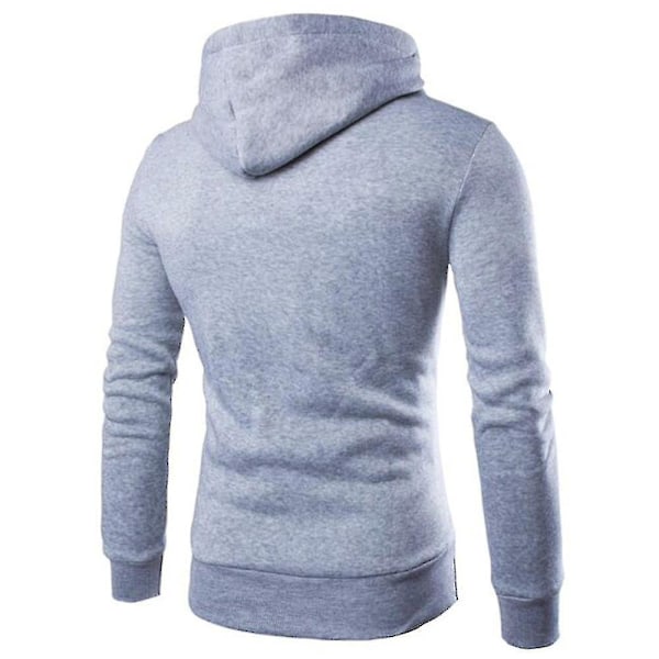 Högkrage Dubbelknäppt Herr Sport Hoodie Tröja Ljusgrå