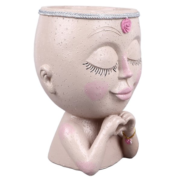 Ansiktsplanter Pot Resin Love Style Lady Head Sukkulent Planter Kvinne Ansikt Blomsterpotte med Dreneringshull Spader for Innendørs Utendørs Hvit