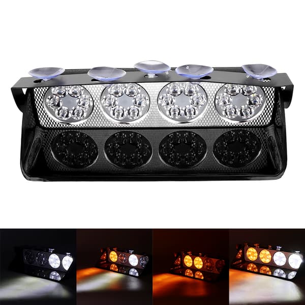 12V 24W 2000LM LED Strobe Nødlys Sugekopp Advarsel Sikkerhetssignallampe (Hvit Gul)