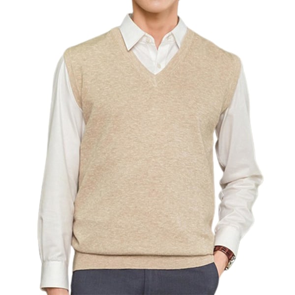 Herre V-hals Genser Vest - Løs og Varm XL Kamel