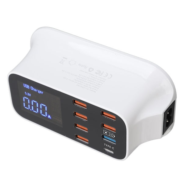 USB-laddningsstation 8 portar laddningshubb 40W USB3.0 Typ C LED-display kretsskydd för telefoner surfplattor 100‑240V AU-kontakt