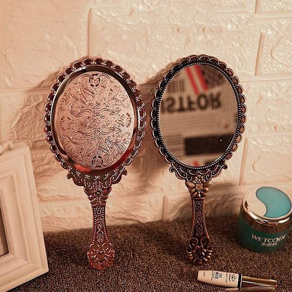 Retro mønster håndtag makeup spejle sæt - Mini håndholdte spejle med vintage ovalt design (2 stk)