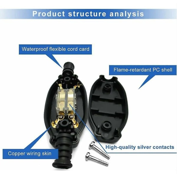 Vattentät sladdbrytare, 2 delar, IP65-certifierad för lampor och elektriska apparater