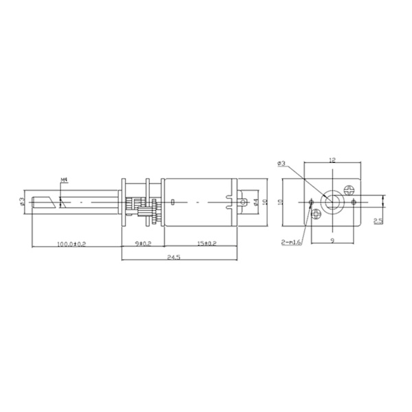 DC 6/12V N20 vaihteiston alennusmoottori, pitkä ulostuloakseli M4 x 100mm (12V 600RPM)-1 kpl