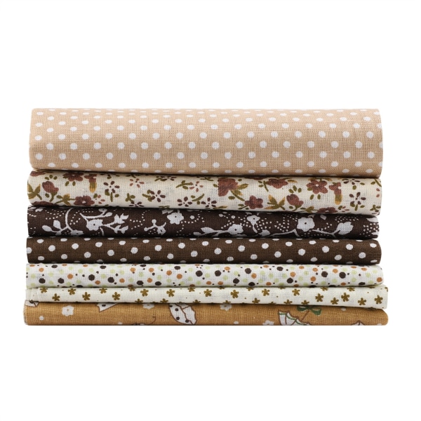 7st 50*50 cm Bomullstyg DIY Assorted Squares Pre Cut Sängkläder Kit Quarters Bundle (Brun)