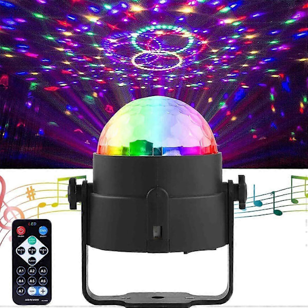 Mini Diskokule LED Partylys Musikkontroll 360 Roterende Kulelys RGB Scenelys med Fjernkontroll for Fester og Festivaler.