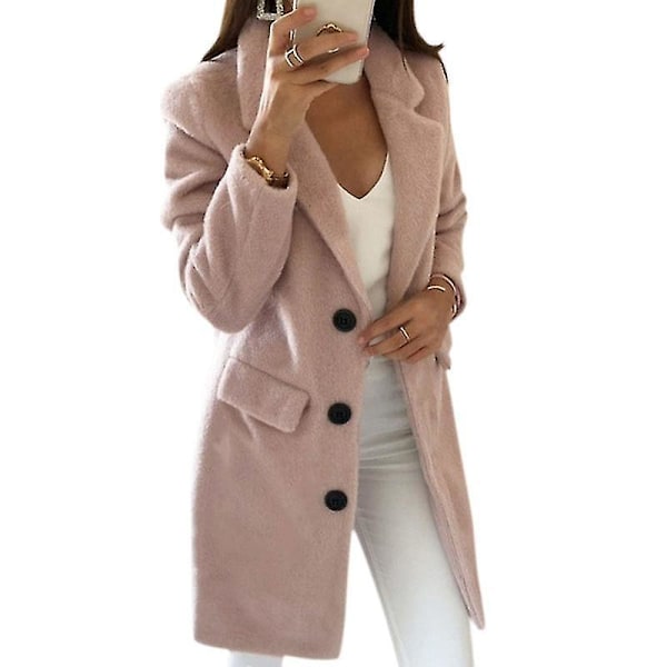 Rosa Teddybjörn Fleece Lång Vinter Trenchcoat för Kvinnor XL