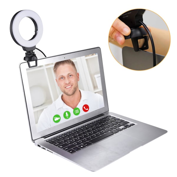 Klippbar ringlampa med klämfäste för bärbar videokonferens 4 tum zoomljus
