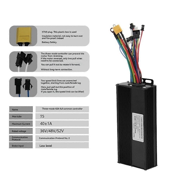 Elektrisk Cykel Display Mätare 40A 36V/48V/52V Sinusvåg Kontroller Kit
