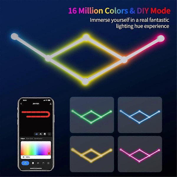 USB Smart Vägglampa RGB LED Ljusstavar 16 Miljoner Färger Svart