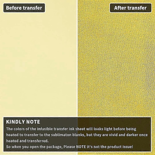 Ensfarvede Infusible Transfer Ink Ark, 15 stk. 11,5 x 30,5 cm Infusible Sublimeringsblæk Transfer kompatibel med