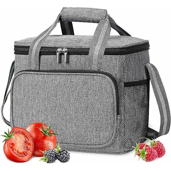 15L Isolerad Lunchväska för Män och Kvinnor, Liten Mjuk Isolerad Kylväska Vikbar Lunchväska Matväska, Lunch, Kontor, Skola, Picknick, Strand, Resa, Gra